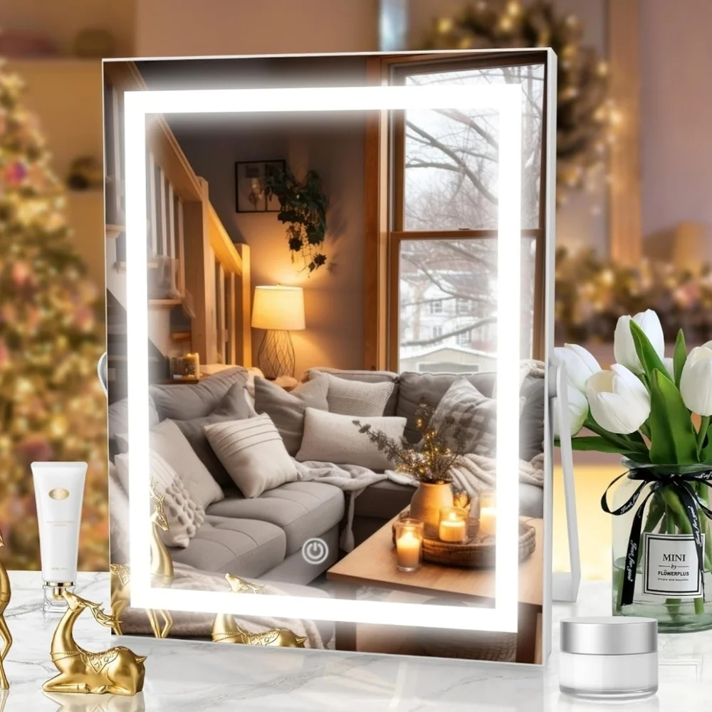 LED Lighted Vanity Makeup Mirror with Touch Control 3 Color Options 11X14 Silver